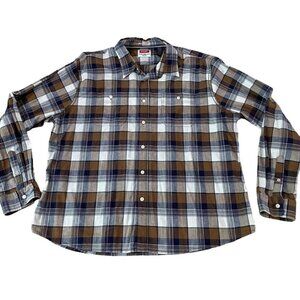 Wrangler Long Sleeve Button Down Shirt Men’s Size 2XL Brown Plaid Comfort Flex
